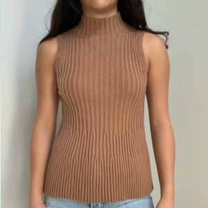 High neck sleeveless knit sweater